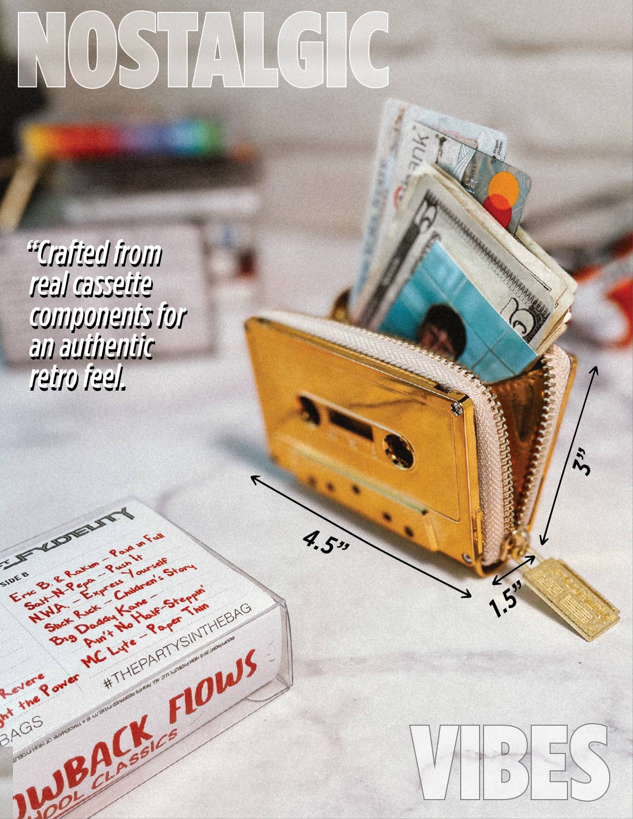 Gold Cassette Tape Wallet