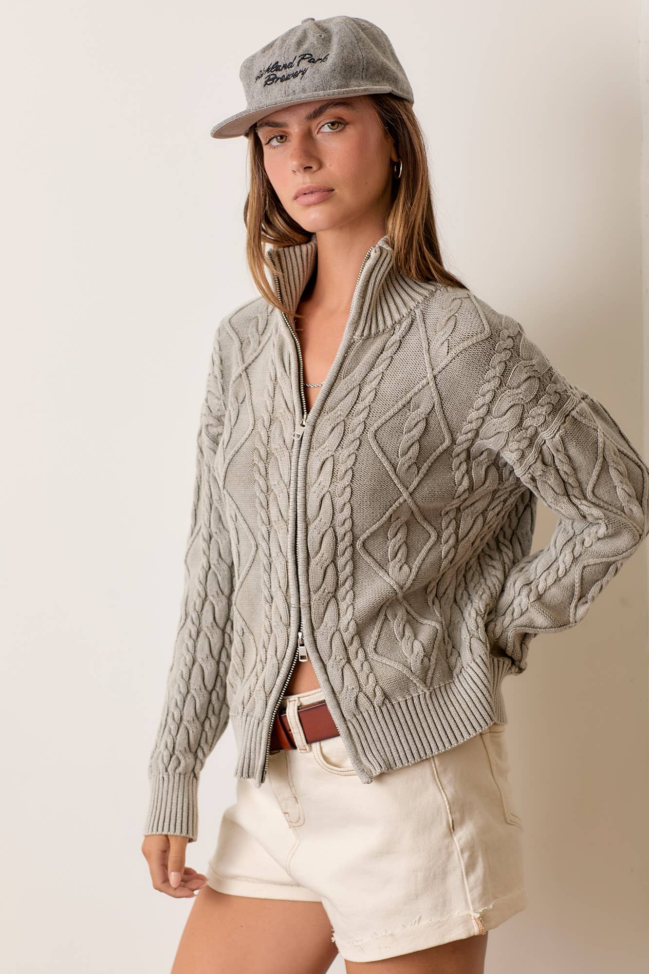 Washed 2way Zip-up Sweater
