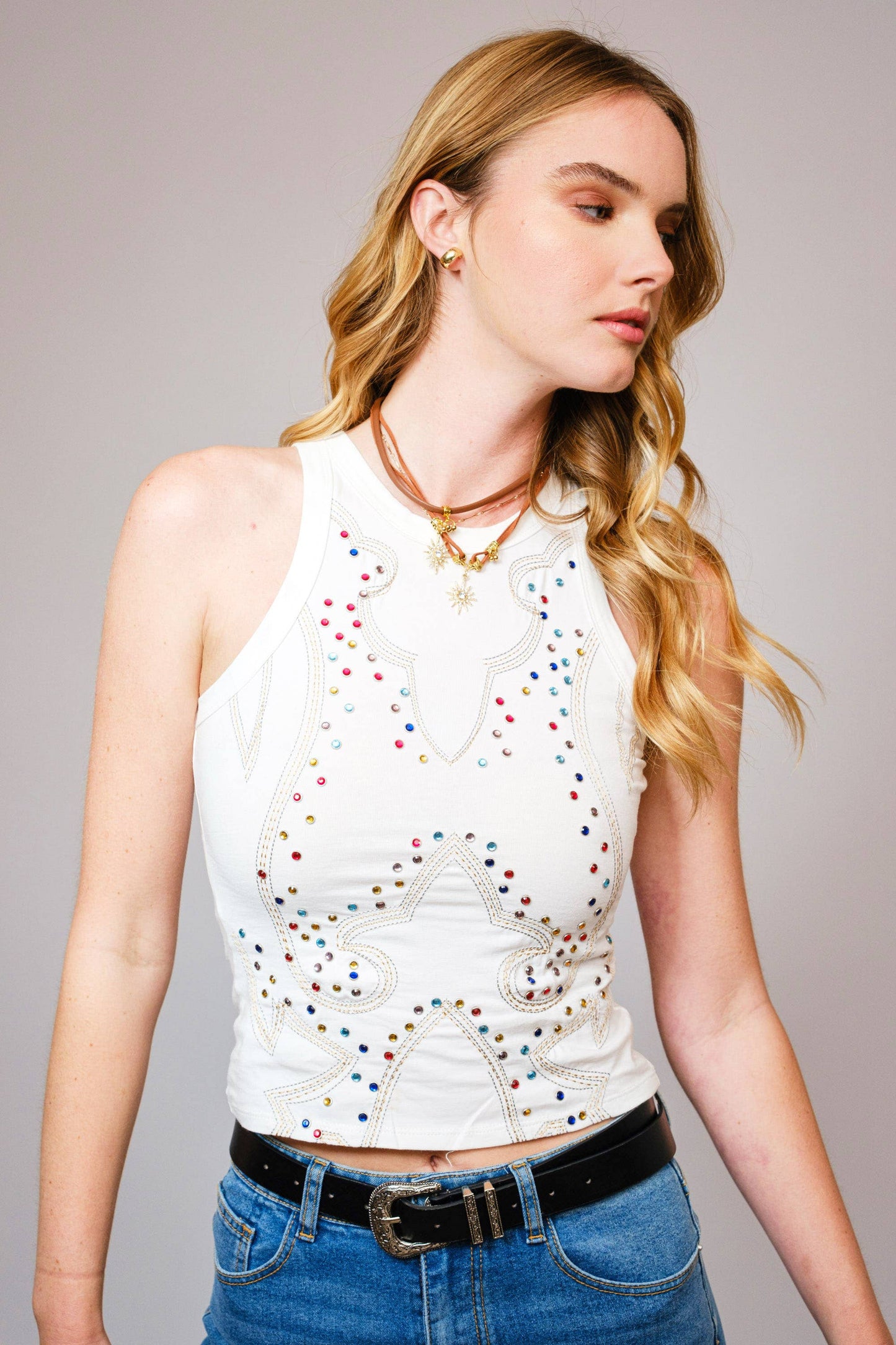Embroidered Studded Top