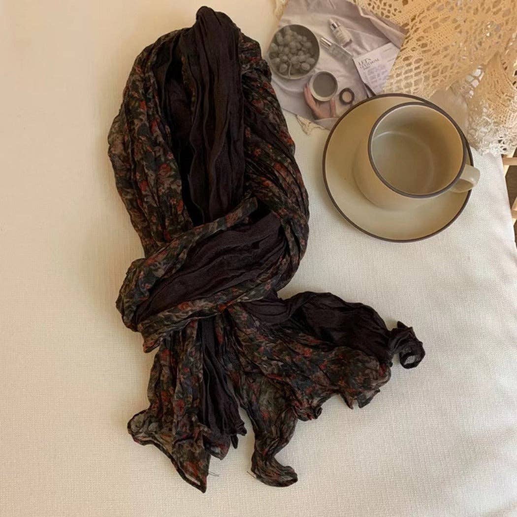 Vintage Floral Ruched Scarf
