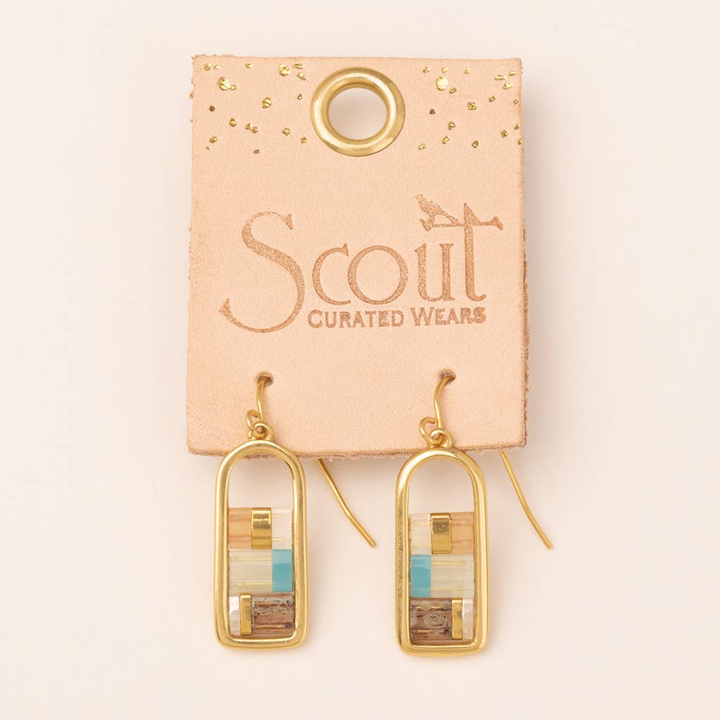 Miyuki Frame Earring - Mint/Peach/Gold