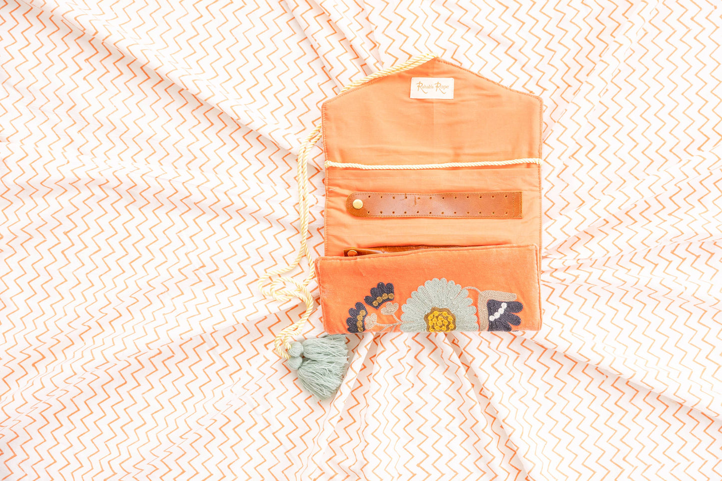 Embroidered Velvet Jewelry Organizer-Coral