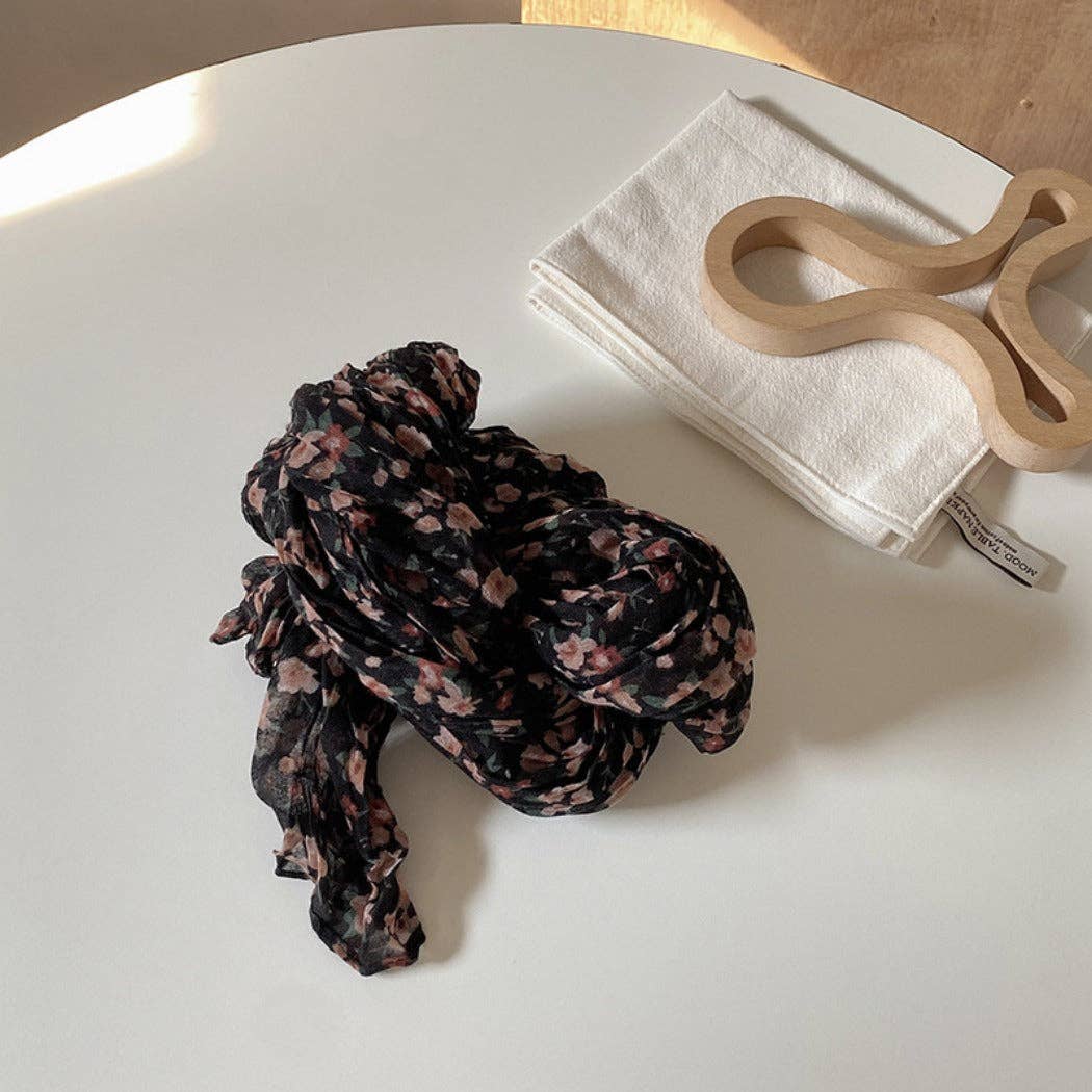 Vintage Floral Ruched Scarf