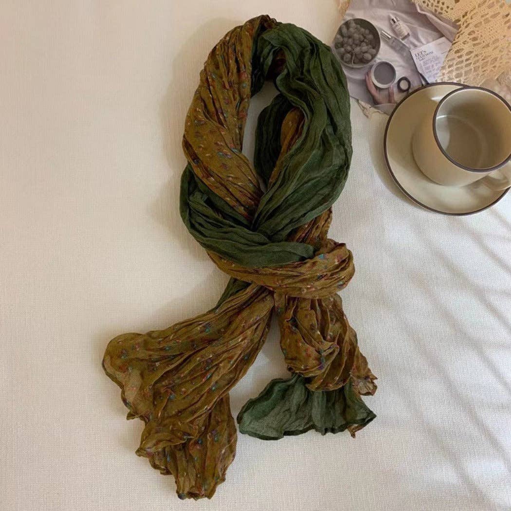 Vintage Floral Ruched Scarf