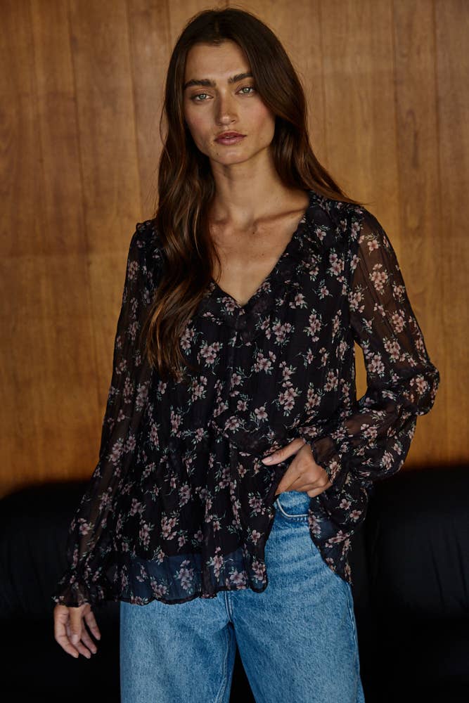 Floral Print Ruffle Top