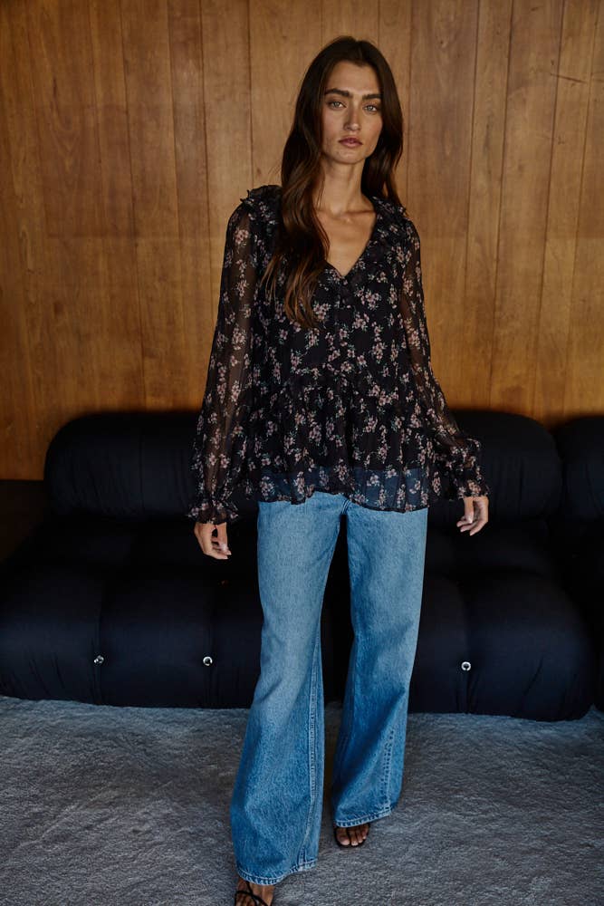 Floral Print Ruffle Top