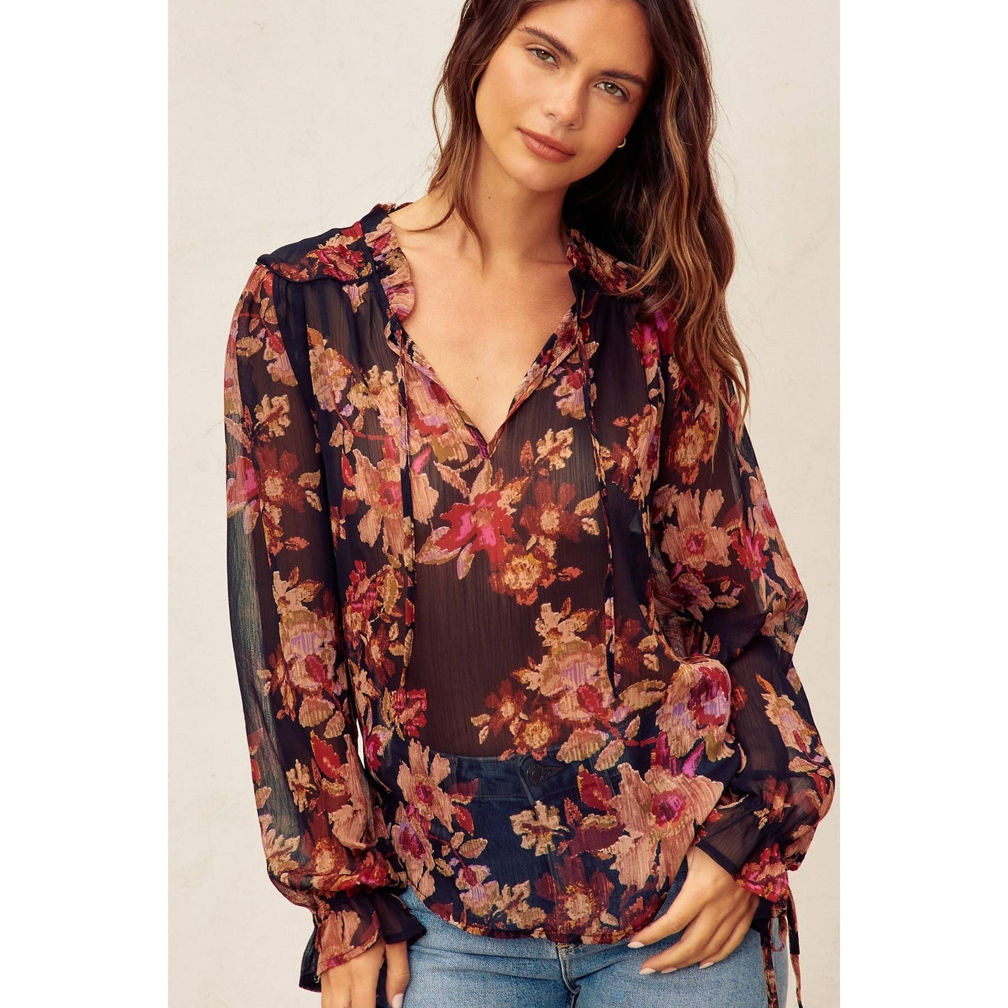 Deep Night Floral Blouse