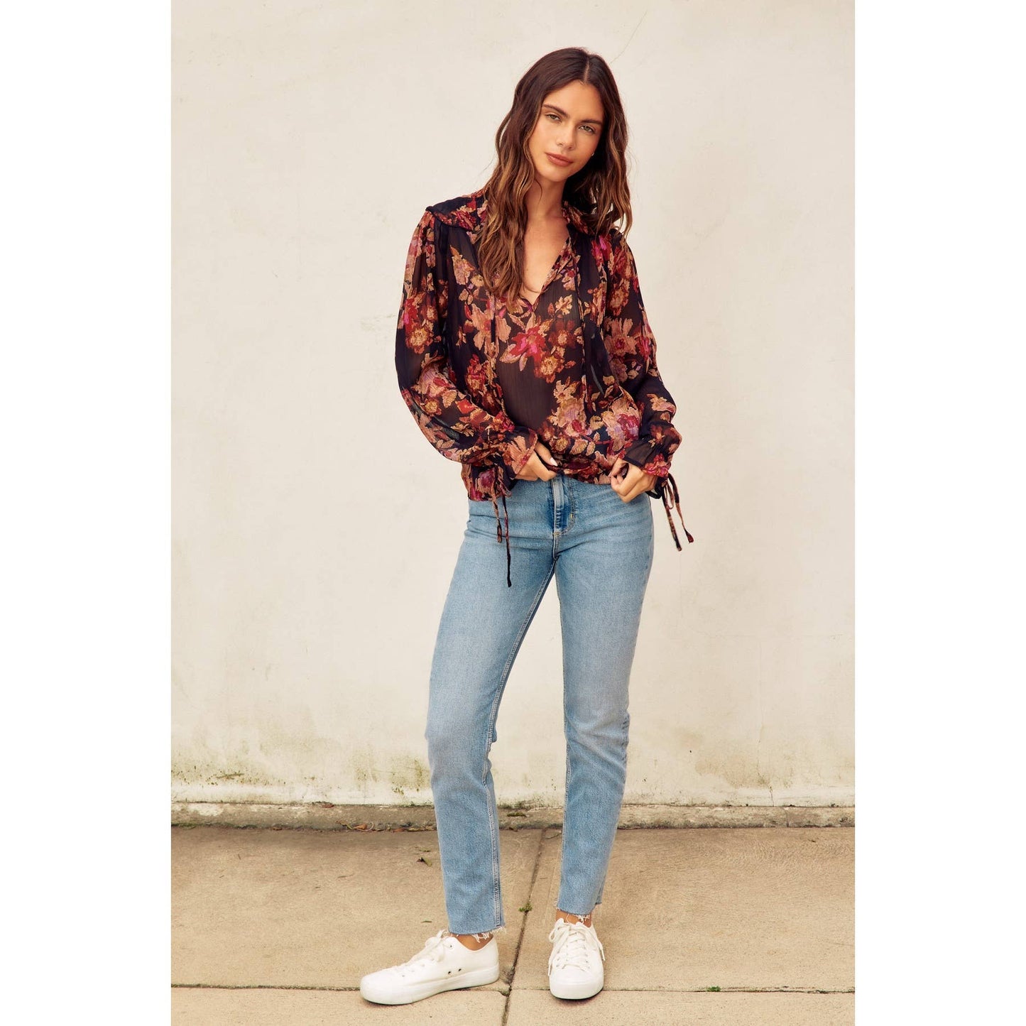 Deep Night Floral Blouse