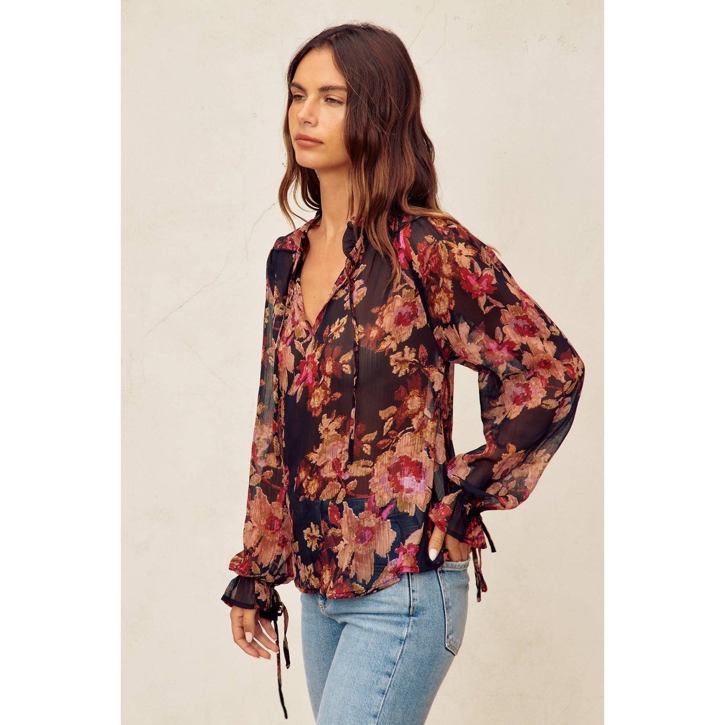 Deep Night Floral Blouse