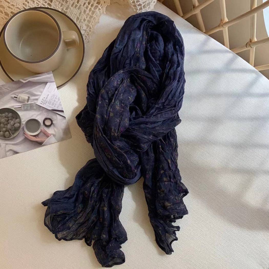 Vintage Floral Ruched Scarf
