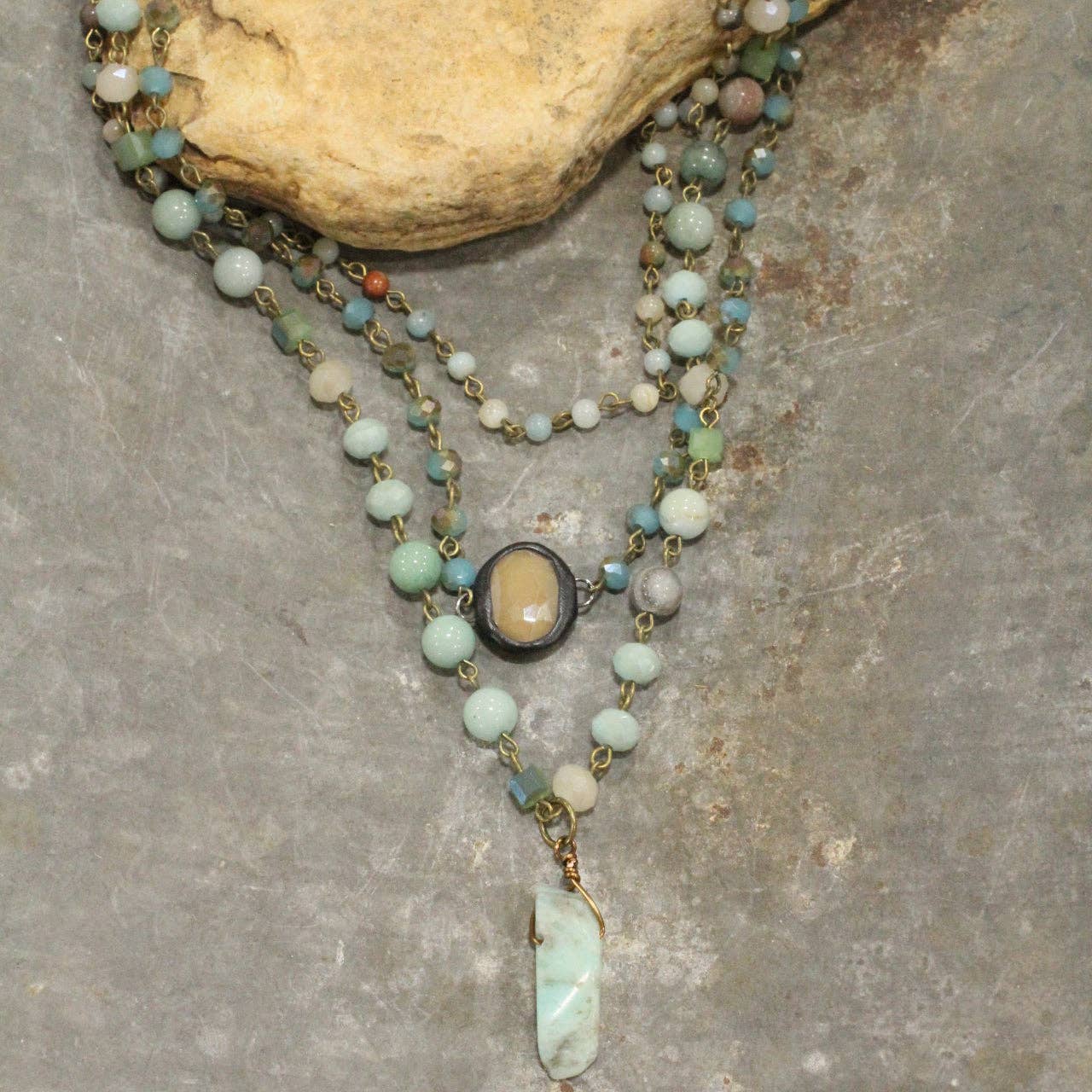 Bohemian Mint Stone & Crystal Necklace