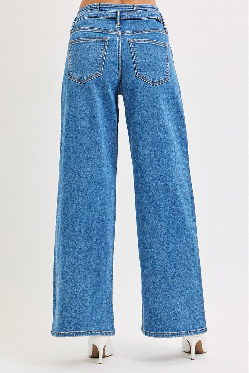Pleated Wide Leg Jeans
