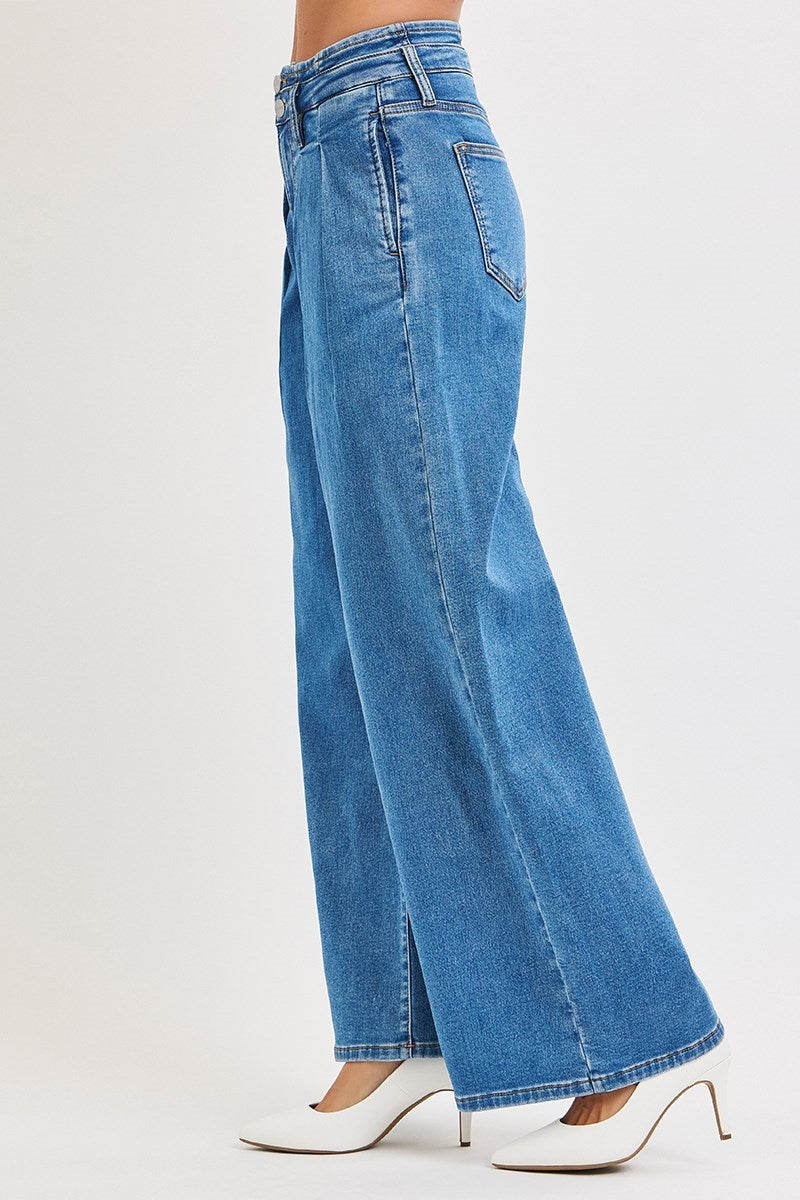 Pleated Wide Leg Jeans