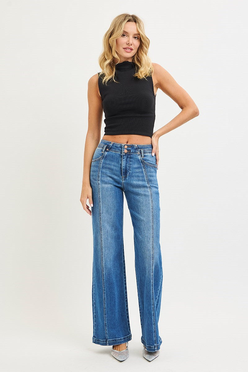 High Rise Curved Seam Jeans