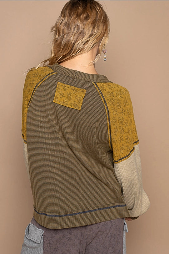 Olive Thermal Stitch Top