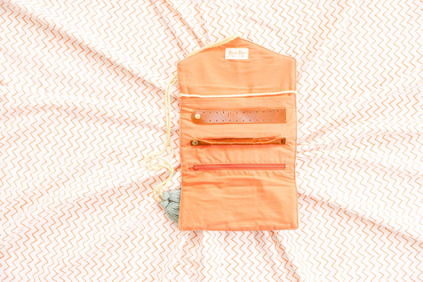 Embroidered Velvet Jewelry Organizer-Coral