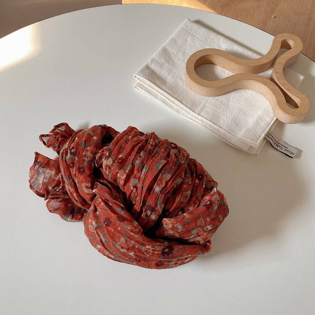Vintage Floral Ruched Scarf