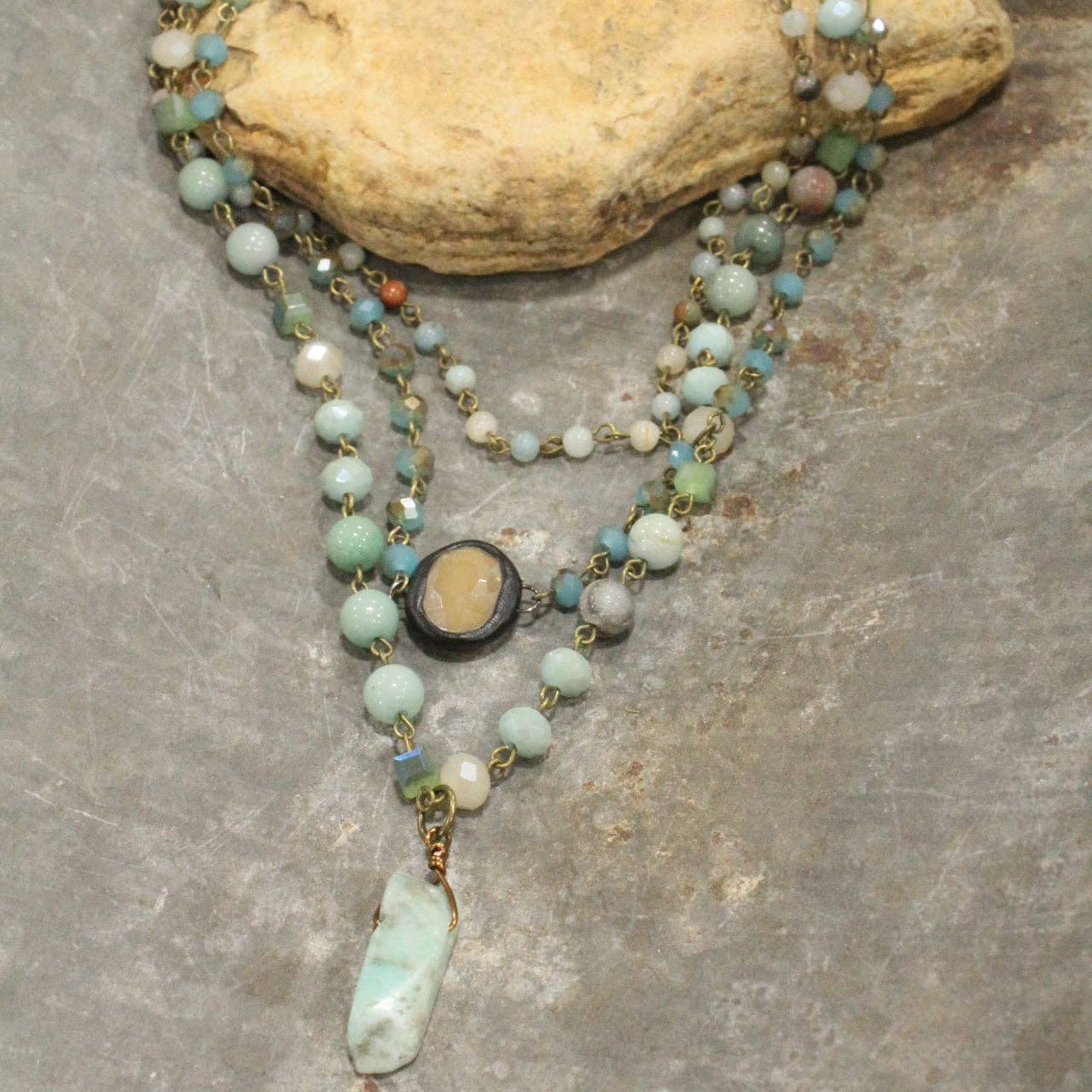 Bohemian Mint Stone & Crystal Necklace