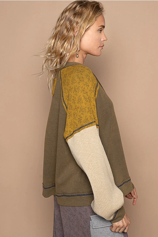 Olive Thermal Stitch Top