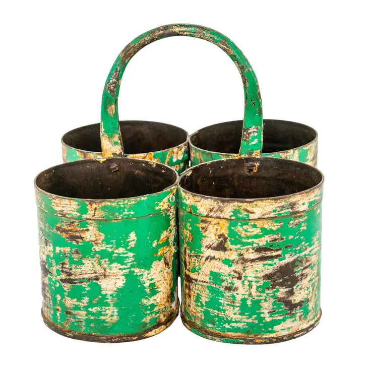 Vintage Metal Quad Planter