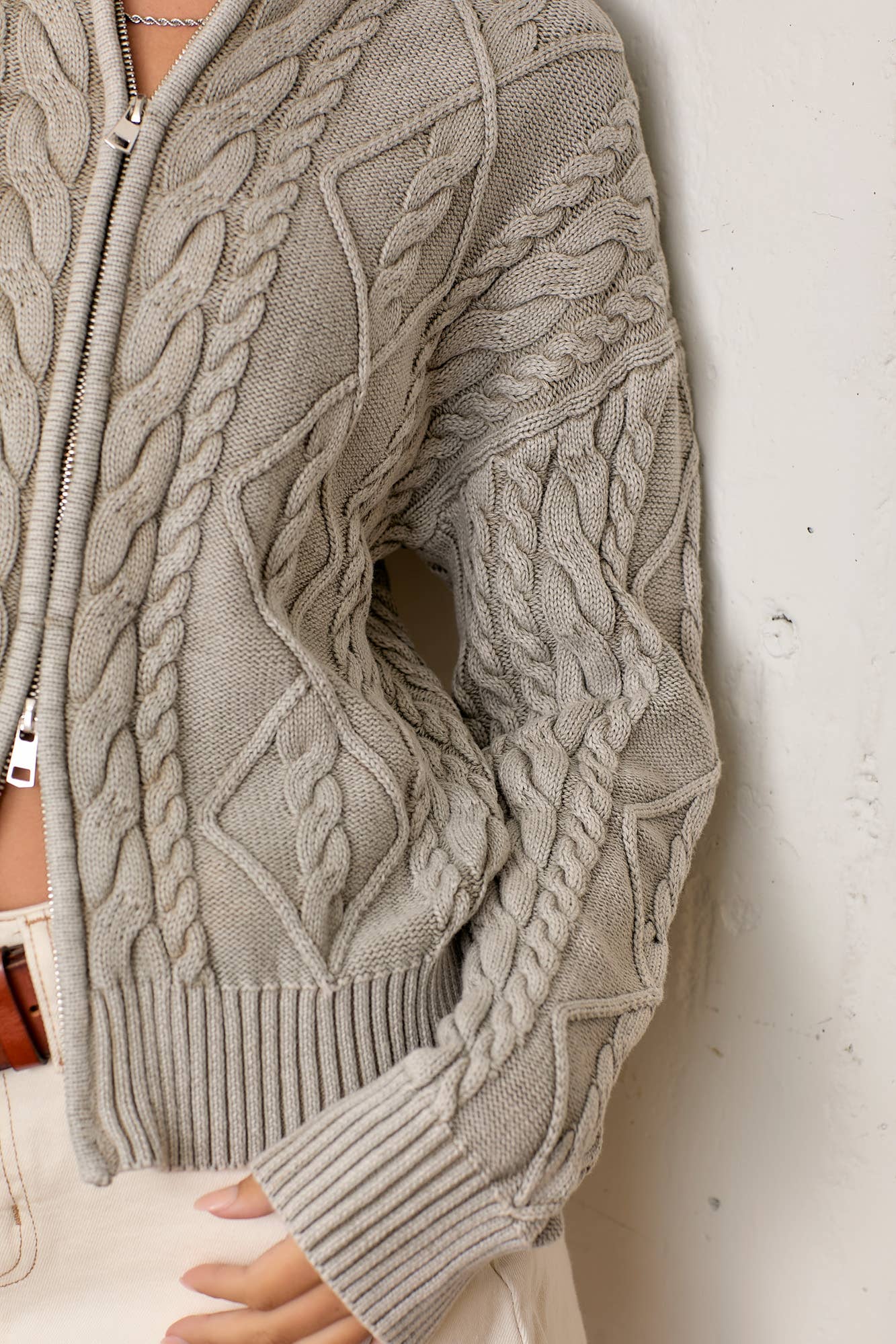 Washed 2way Zip-up Sweater