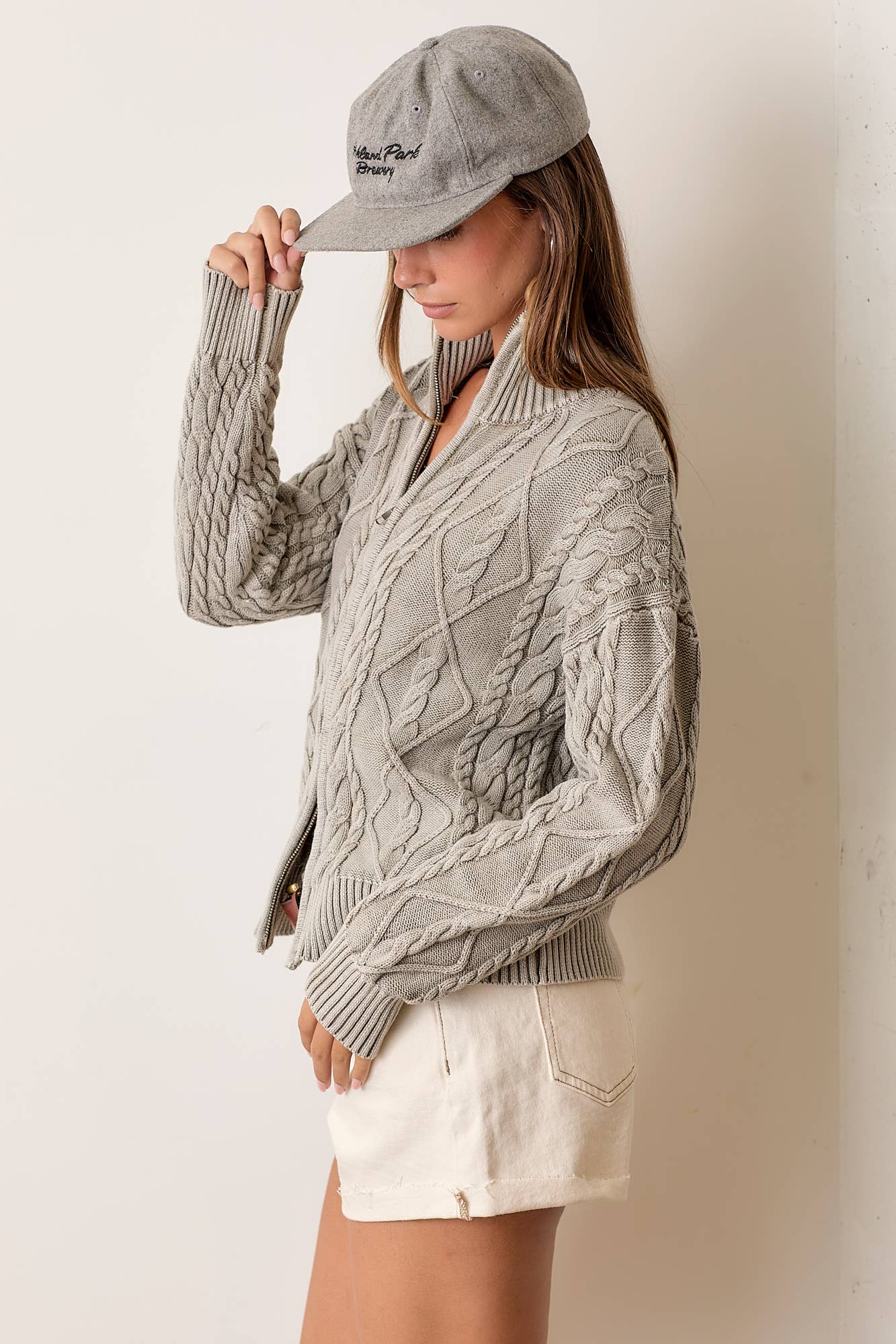 Washed 2way Zip-up Sweater