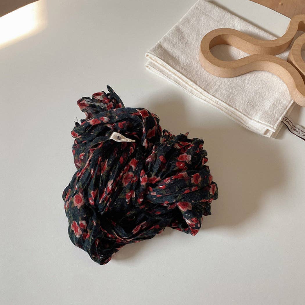 Vintage Floral Ruched Scarf