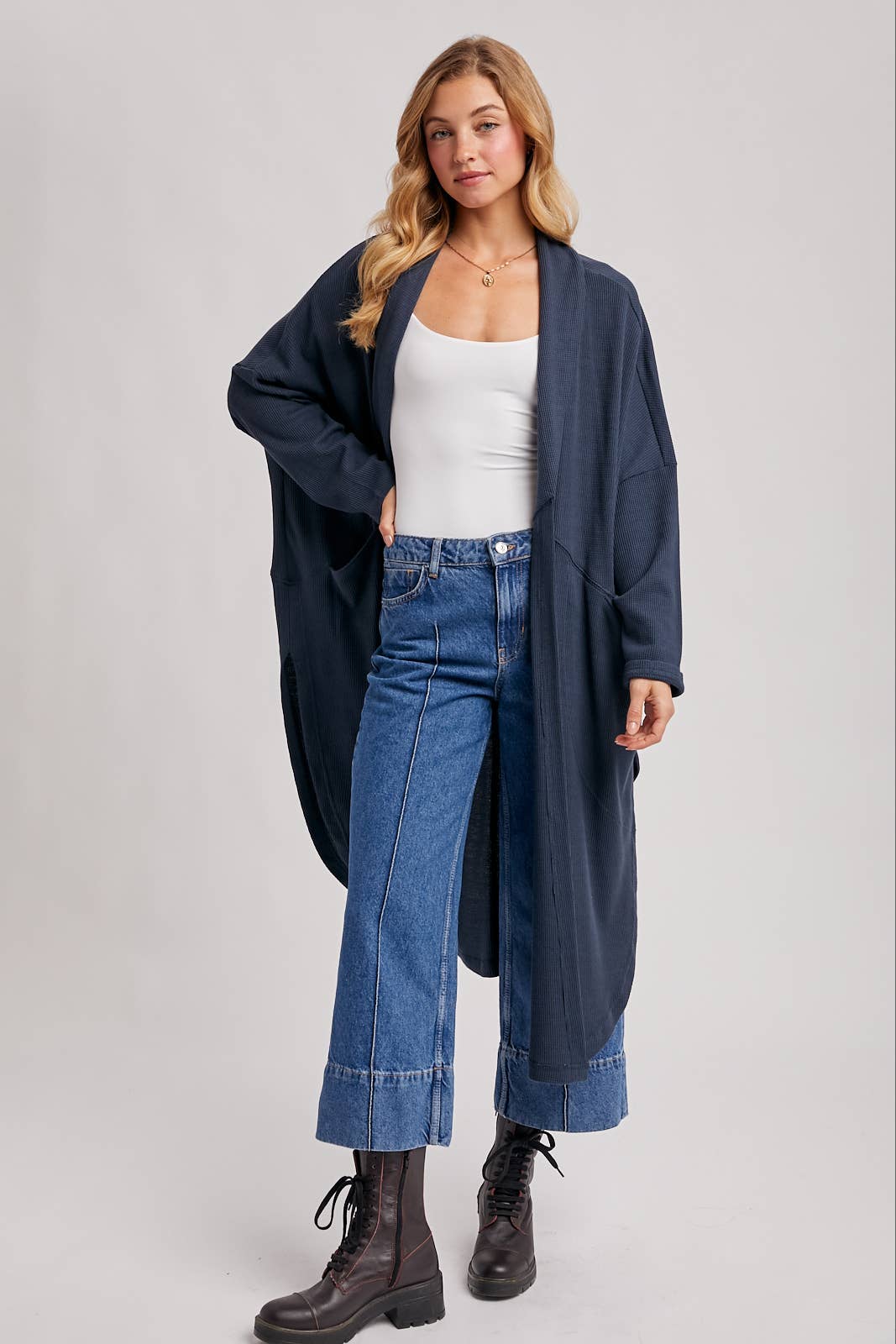 Navy Thermal Knit Cardigan