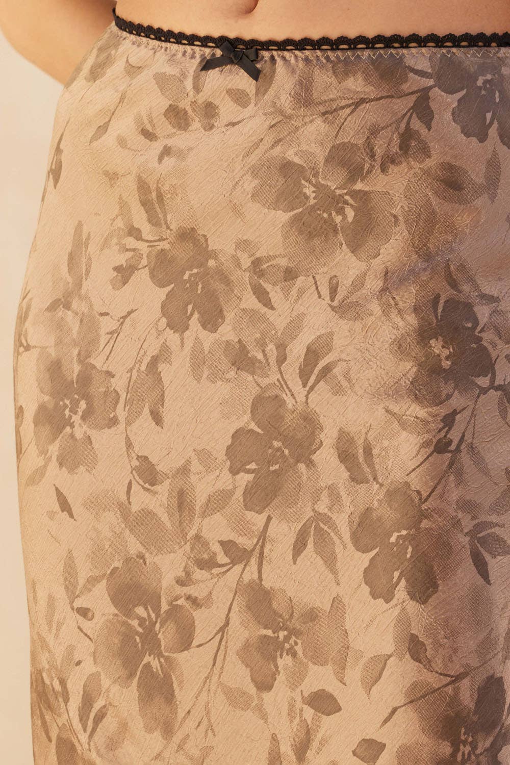Floral Taupe Satin Maxi Skirt