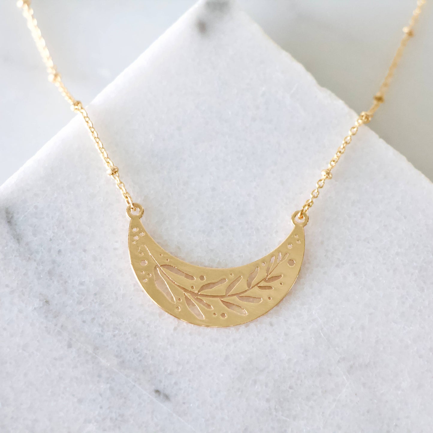 Collar Necklace - Moon Phase, Moth, Leaf