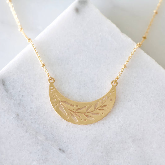 Collar Necklace - Moon Phase, Moth, Leaf