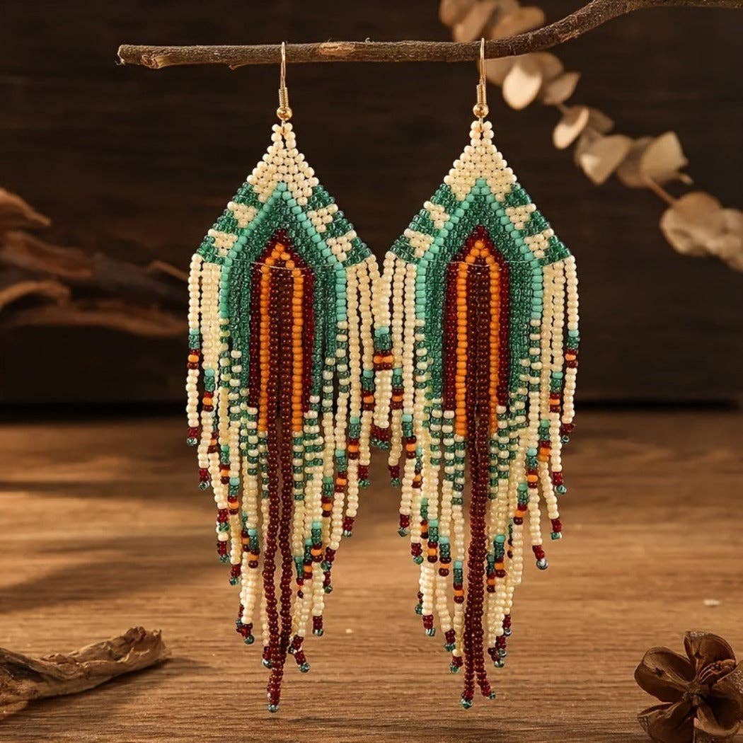 Beaded Long Tassel Earrings