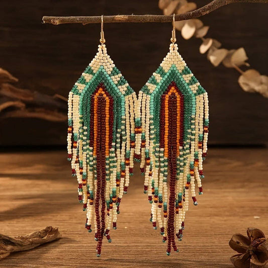 Beaded Long Tassel Earrings