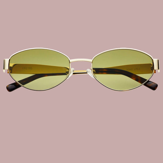 Soho Gold/Green Oval Sunglasses