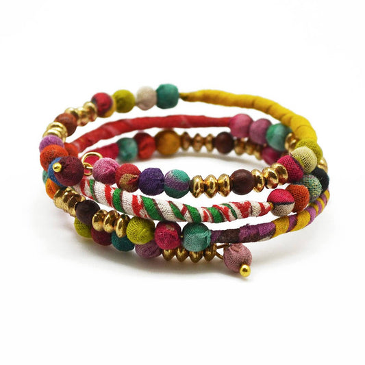 Aasha Kantha Coil With Wrapped Fabric Handcrafted Bracelet