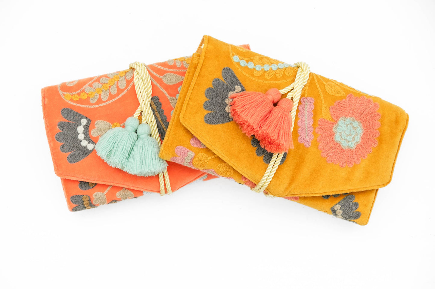 Embroidered Velvet Jewelry Organizer-Mustard