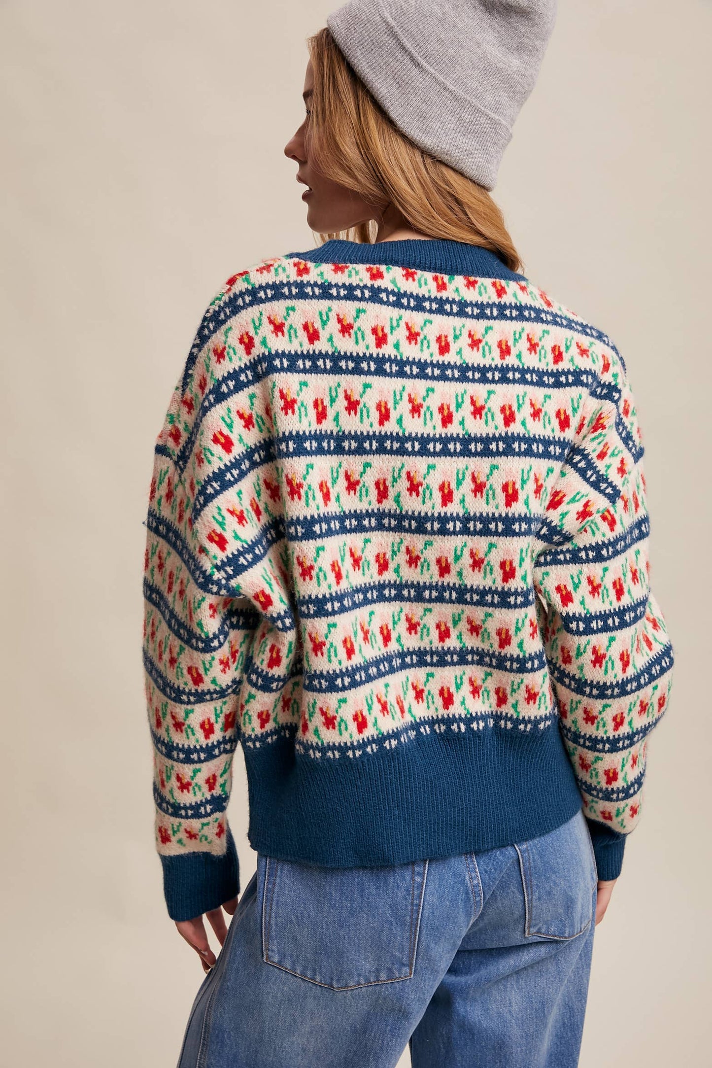 Teal Jacquard Knit Sweater