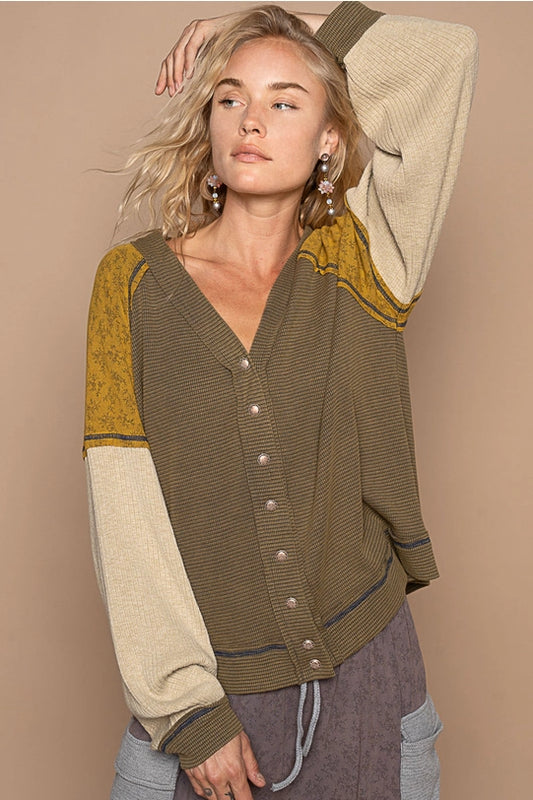 Olive Thermal Stitch Top