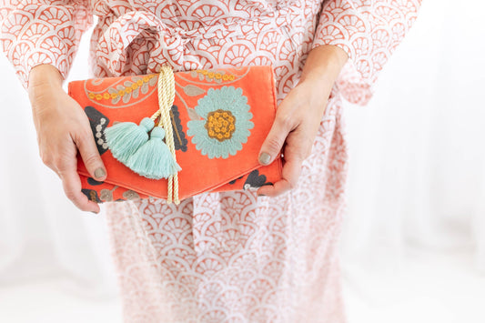 Embroidered Velvet Jewelry Organizer-Coral