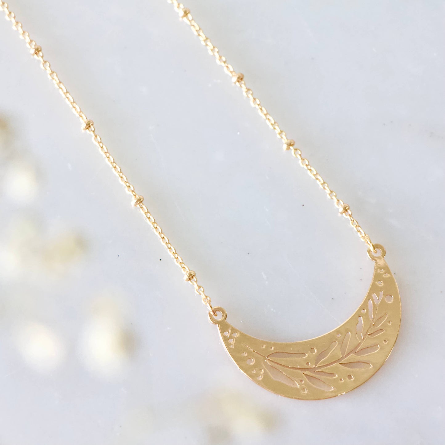 Collar Necklace - Moon Phase, Moth, Leaf