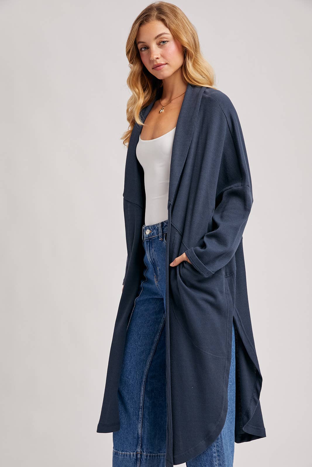 Navy Thermal Knit Cardigan