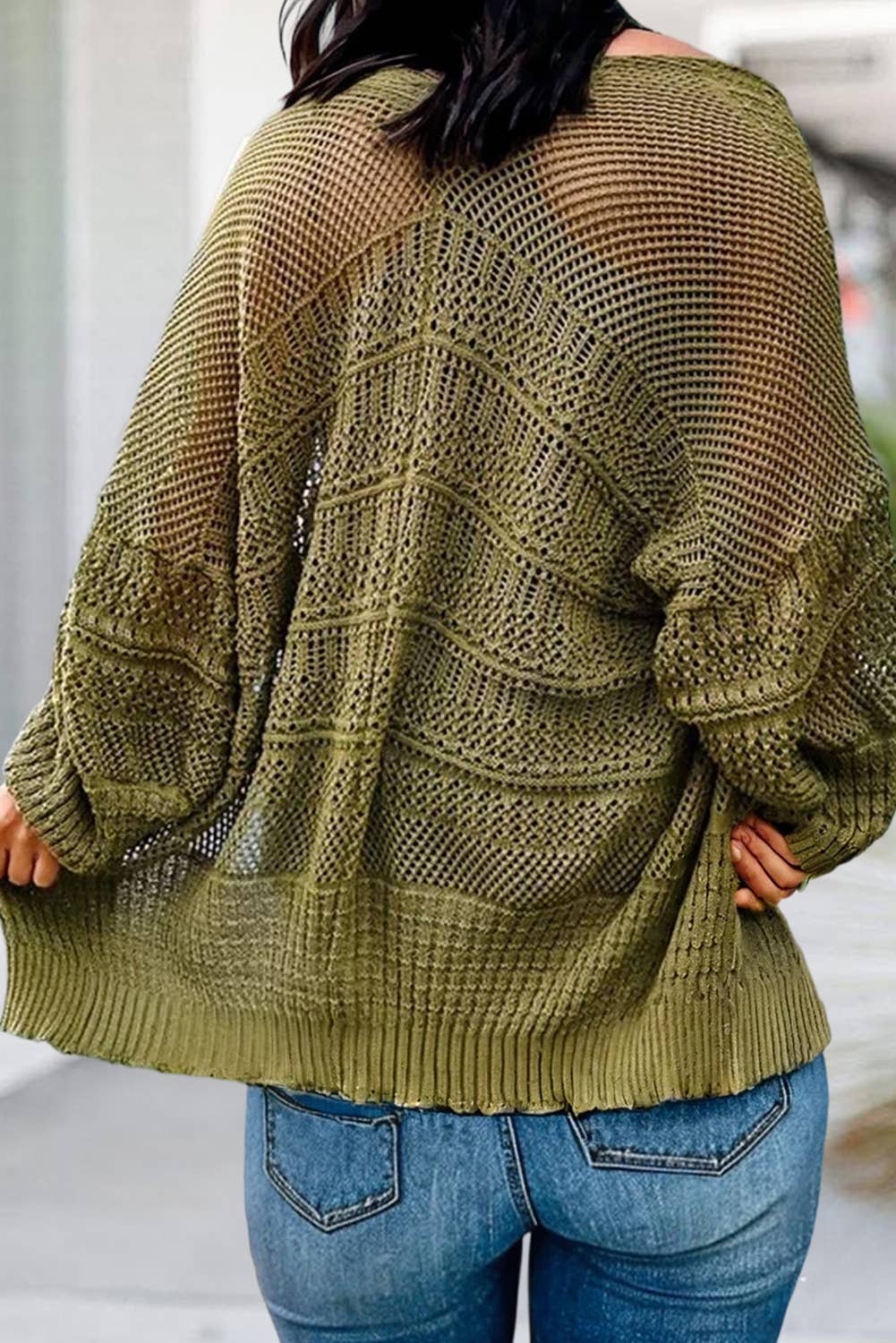 Moss Green Crochet Cardigan