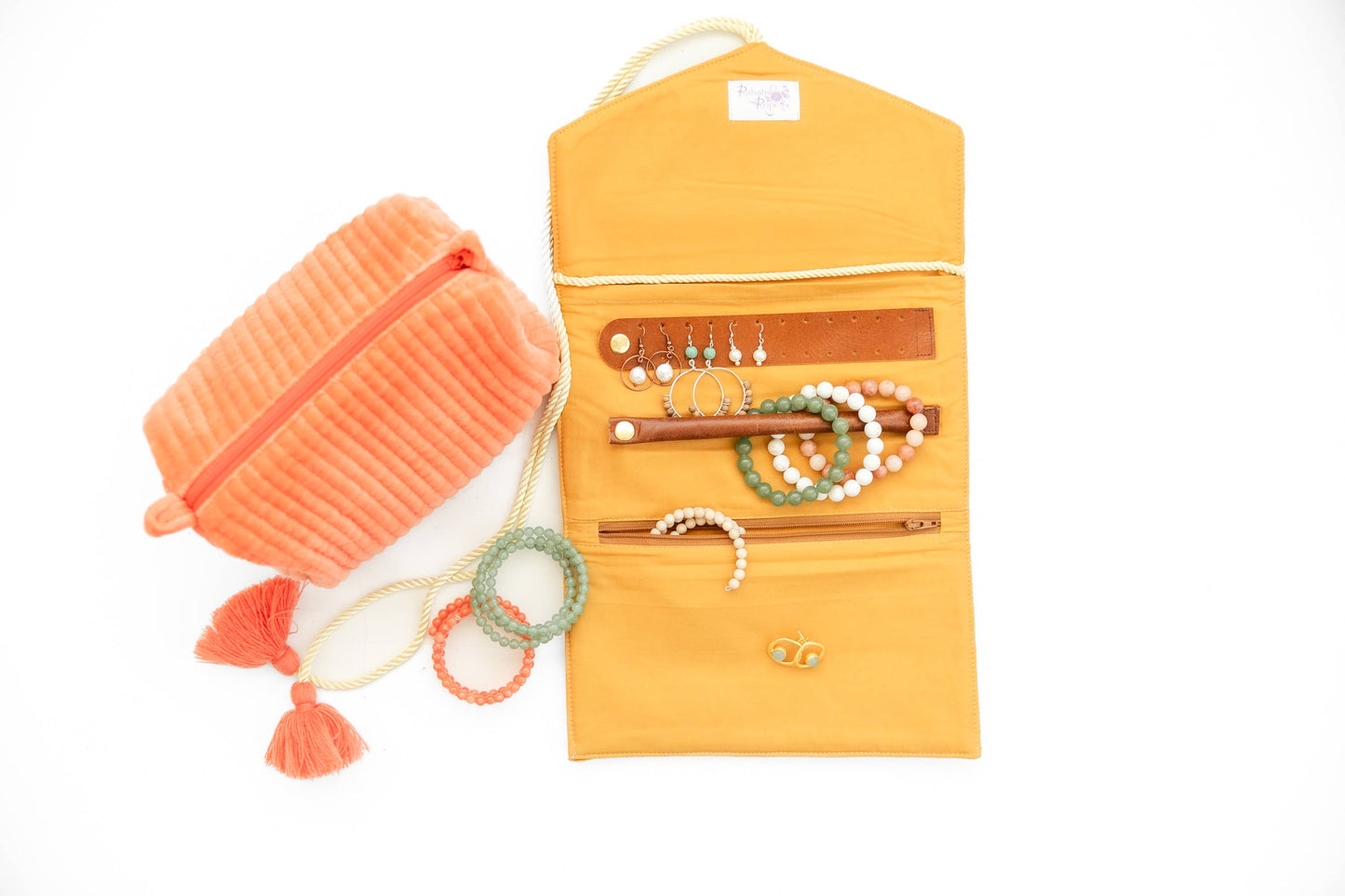 Embroidered Velvet Jewelry Organizer-Mustard