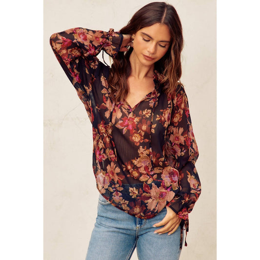 Deep Night Floral Blouse
