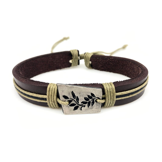 Pull Tie Leather Bracelet - Leafy Vines
