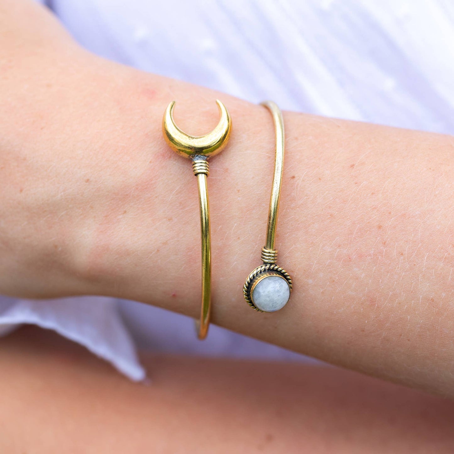 Tanvi Collection Bangle Bracelet - Gold with Moonstone