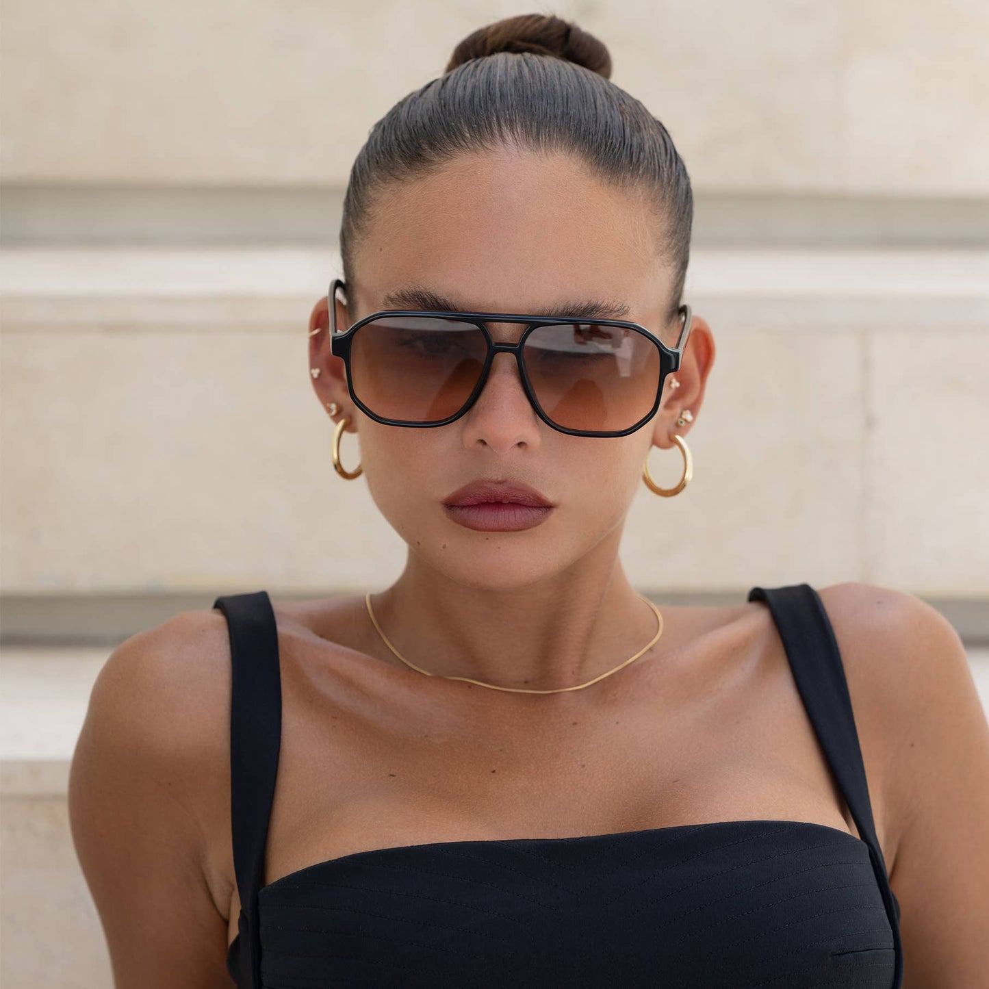 Billie Black Unisex Aviator Sunglasses