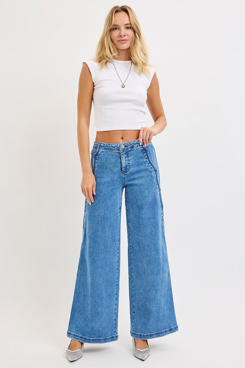 High Rise Scalloped Edge Jeans