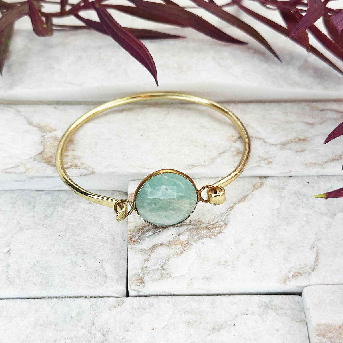 Gold Plated Bracelet with Semi-Precious Stone - Amazonite