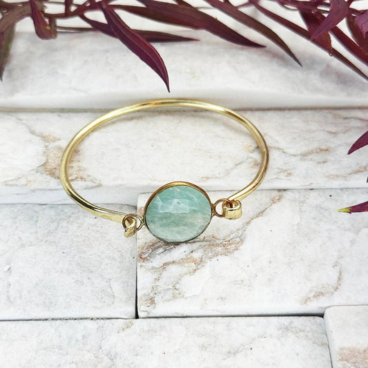 Gold Plated Bracelet with Semi-Precious Stone - Amazonite